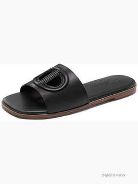 Women's Square Toe Slide Sandals Open Toe Slip On Summer Beach Flat Sandals